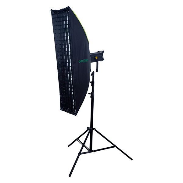 Softbox 30 x120 cm mit Wabe und Bowens Anschluss von Patona seitlich