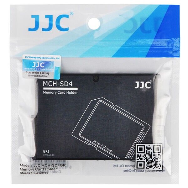 JJC memory card case for up to 4 SD cards in dark gray packaging JJC memory card case for up to 4 SD cards in dark gray packaging