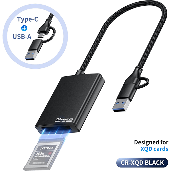 Kartenleser XQD Speicherkarte USB C und UBS A von JJC mit Karte