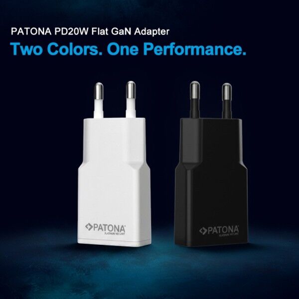 Patona USB-C fast charging adapter in white and black