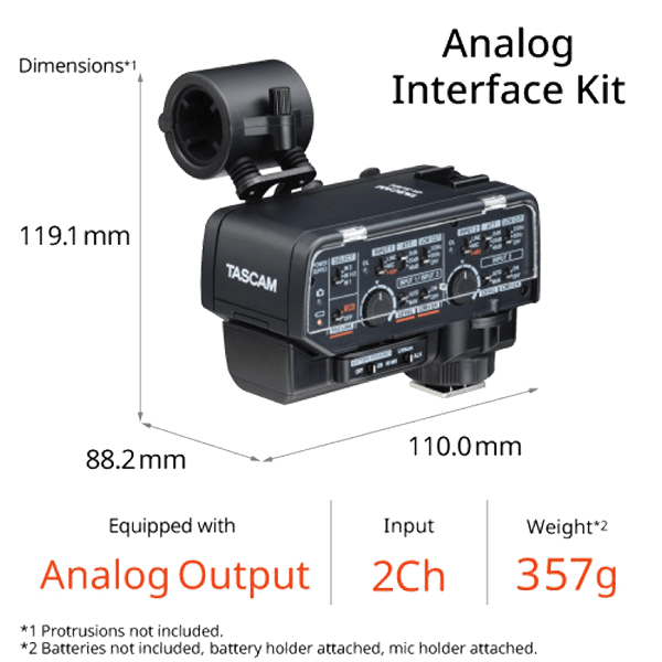 Tascam CA-XLR2d-AN XLR Microphone Adapter Kit zu Cameras mit 3.5mm Analog Anschluss