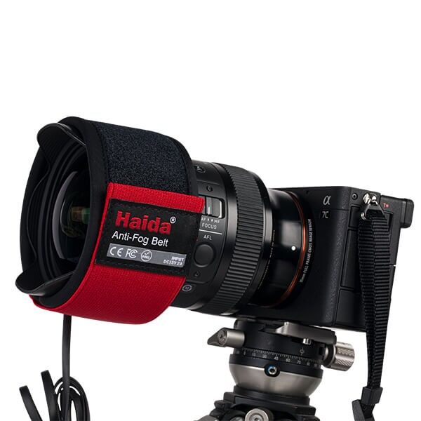 Haida Objektivheizung in Rot am Kameraobjektiv