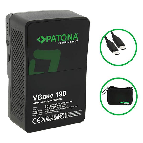 Patona V Mount Battery 190Wh Front View