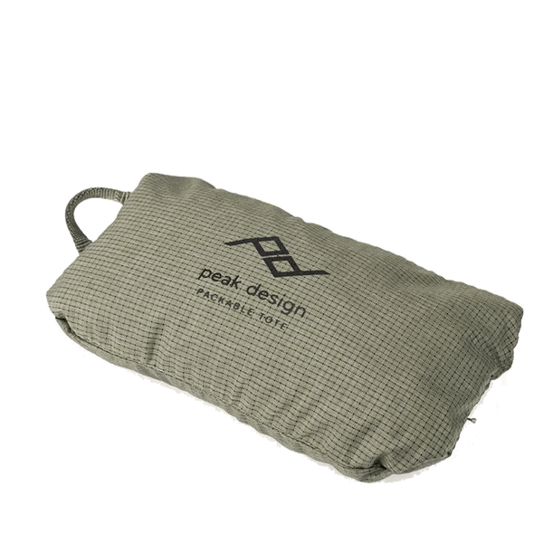Compactly folded Peak Design bag in Sage