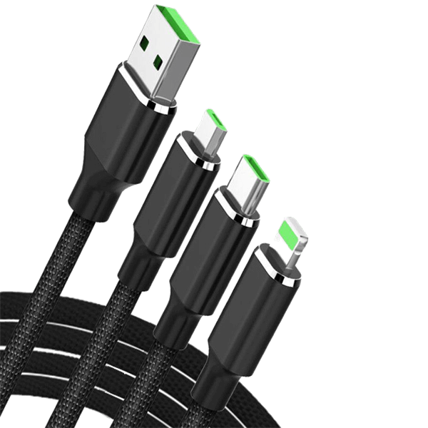 3in1 USB Charging Cable - Lightning - Micro USB - USB-C in black detail