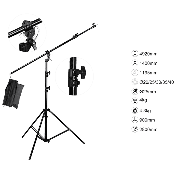 Jinbei M-3 Profi Galgenstativ Rotierbares Aluminium-Lampenstativ 137cm bis 492cm