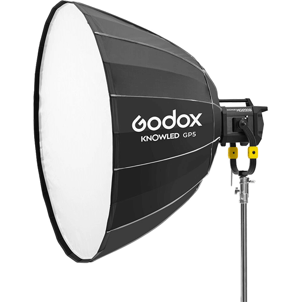 Godox GP5 Parabolische Softbox 150cm zu KNOWLED MG1200Bi an Leuchte Godox GP5 Parabolische Softbox 150cm zu KNOWLED MG1200Bi an Leuchte