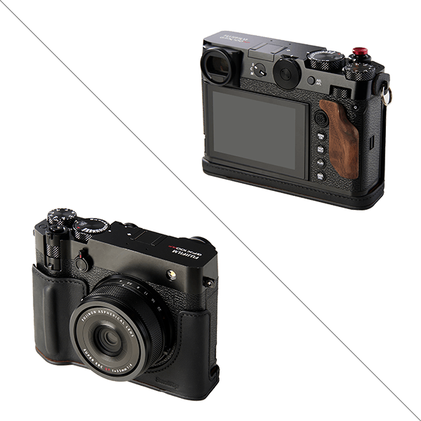 Seitenansicht des SmallRig Leather Case in Schwarz für Fujifilm GFX100RF