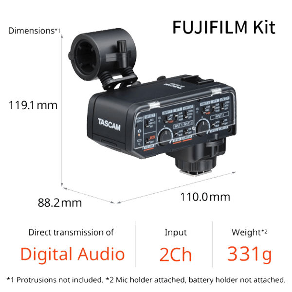 Tascam CA-XLR2d-F XLR Microphone Adapter Kit zu FUJIFILM Kameras