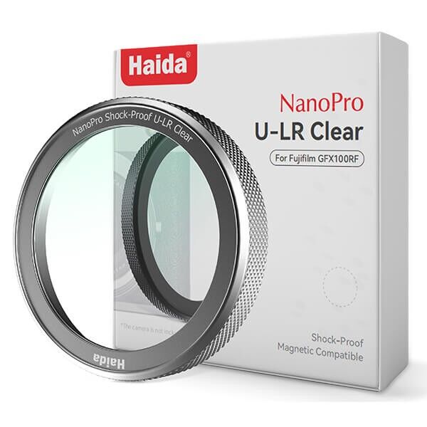 Silberner Haida Schutzfilter für Fujifilm GFX100RF mit Verpackung