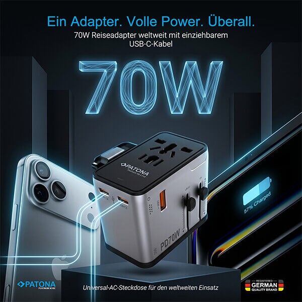 Patona Platinum PD70W Travel Adapter 3x USB-C 150 Countries Patona Platinum PD70W Travel Adapter 3x USB-C 150 Countries