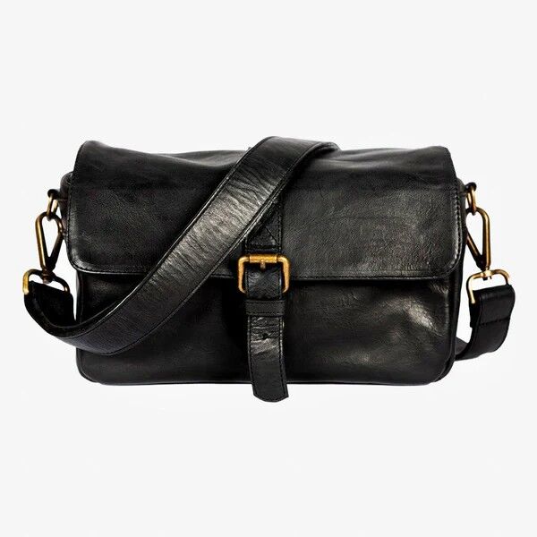 Bronkey Black Leather Camera Bag París, Front View