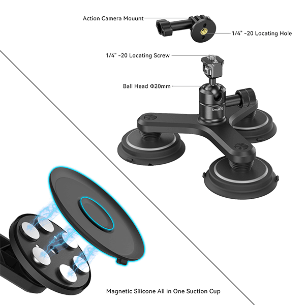 SmallRig Suction Cup Mount Triple Magnetic for Action Cameras 4468