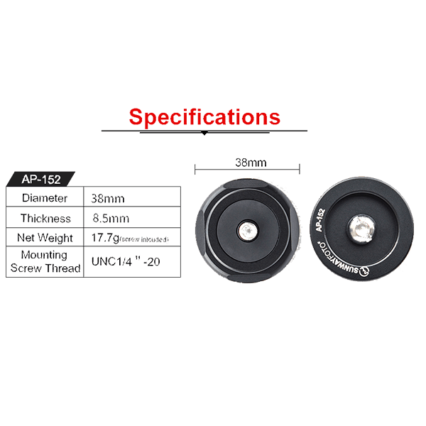 Runde QR-Plate AP-152 für Lichtstab von Sunwayfoto Spezifikationen