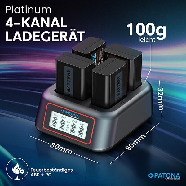 Patona Platinum 4-Kanal Ladegerät für Sony NP-FW50 Akkus