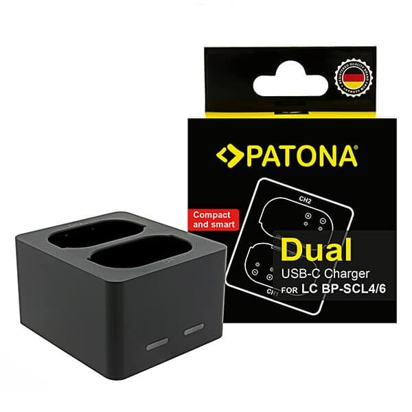 Patona dual charger for Leica batteries, front view