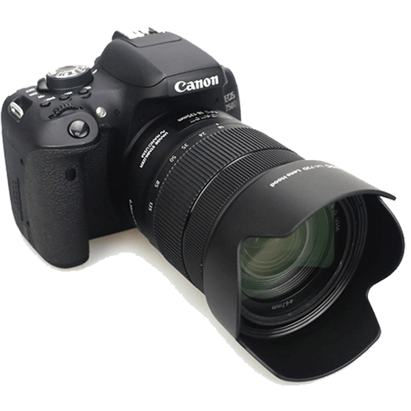 JJC LH-73D Gegenlichtblende montiert an Canon Objektiv