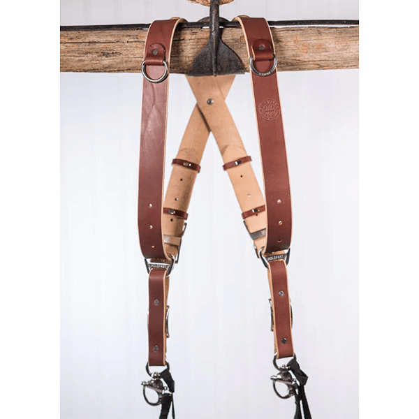 Bridle Chestnut Leather Camera Strap for Two Cameras by Holdfastgear