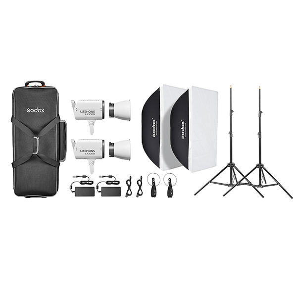 Godox Dauerlicht LA300Bi 2er Set mit Lampenstativen und Softobxen