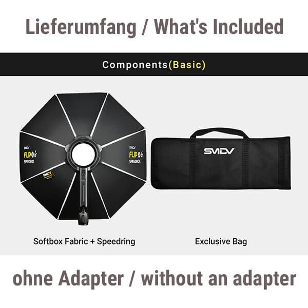 SMDV Speedbox-Flip 24 G achteckige Softbox für Aufsteckblitz Lieferumfang