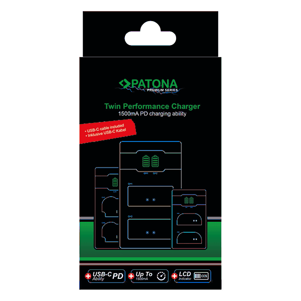 Doppel USB C Ladegerät zu Olympus BLX-1 Verpackung